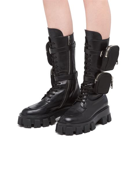 prada monolith leather boots.